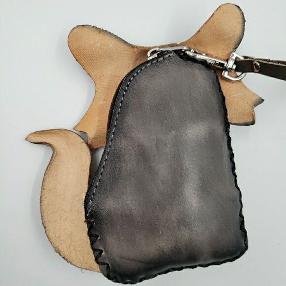 Handmade Leather Fox Wristlet Wallet Gray Minimalist Woodland Animal Coin Purse - Picture 6 of 10